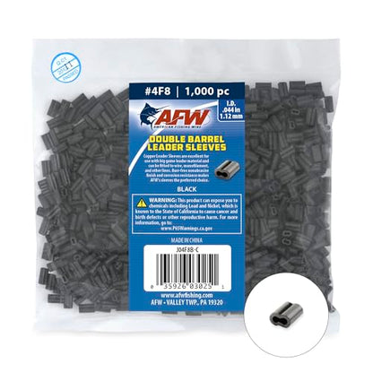 AFW American Fishing Wire Double Barrel Crimp Sleeves – Copper, Black Burr-Free & Corrosion Resistant Finish, Ideal for Rigging Fishing Leaders Over 90lbs, Packaged for Angler's Choice (Retail, Bulk) - size: 1000 Pieces, 0.044 -Inch Inside Diameter