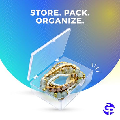10-Pack Clear Hinged Plastic Containers, Keepsake Storage Boxes, 3 1/2" L x 2 9/16" W x 1" H, Made in USA, Plastic Display Case or Small Box for Storage and Organization - size: 3.5" x 2.56" x 1.0"