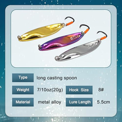 Fishing Lures for Saltwater/Freshwater, Metal Trout Lures for Bass Walleye Pike, 5g Fishing Spoon with Single Hook - color: FS03