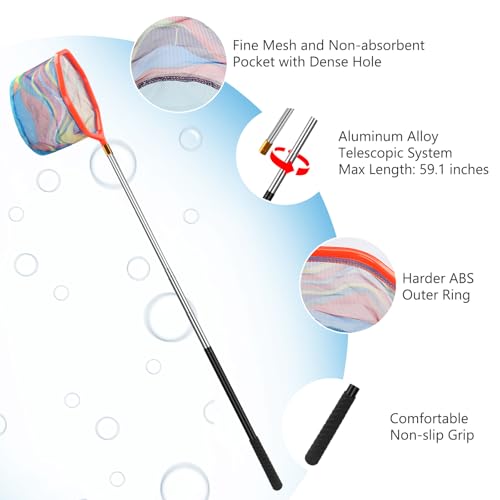 Kids Fishing Net, 2 Pack Telescopic Fishing Landing Net with Aluminum Pole Handle for Kids, Collapsible Bucket Kids Sand Pail, Fishing Net Butterfly Nets for Kids, Outdoor Playing - color: Red