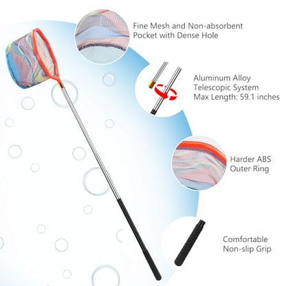 Kids Fishing Net, 2 Pack Telescopic Fishing Landing Net with Aluminum Pole Handle for Kids, Collapsible Bucket Kids Sand Pail, Fishing Net Butterfly Nets for Kids, Outdoor Playing - color: Red