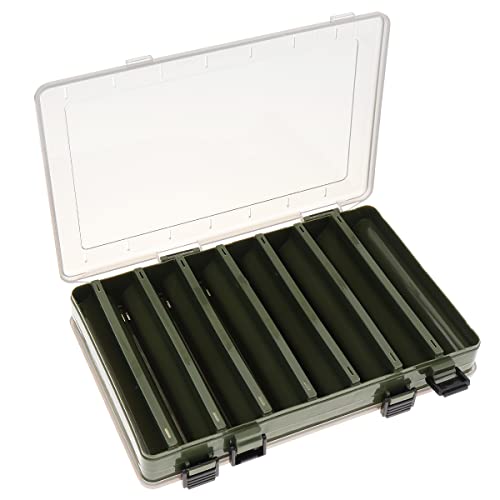 Double Sided 14 Compartments Fishing Tackle Boxes Fishing Lure Box Organizer, Fishing Bait Tackle Storage Case, Container Box for Jewelry Beads Earring Hook (Green) - color: Green