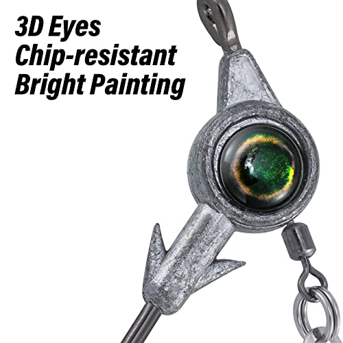 Dr.Fish 10 Pack Underspin Jigs Heads 3D Eye Freshwater Swimbait Jig Freshwater Bass Walleye Fishing Mustad Hooks Willow Blade 1/8oz,3/16oz,1/4oz,3/8oz - color: Unpainted, size: 3/16oz(#3/0 Hooks)