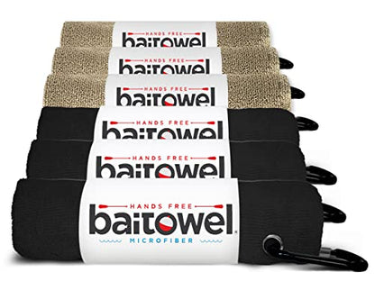 Bait Towel 6 Pack Fishing Towels with Clip for Fishing, Plush Microfiber nap Fabric, 16x16, The Original Bait Towel Multi-Pack - color: Black-sand
