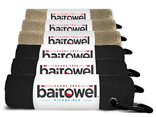 Bait Towel 6 Pack Fishing Towels with Clip for Fishing, Plush Microfiber nap Fabric, 16x16, The Original Bait Towel Multi-Pack - color: Black-sand