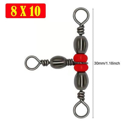 50 Pack Fishing Three Way Swivels Cross Line Barrel 3 Way Swivel Crossline Connector Tackle Trolling T-Turn Connection for Fishing Tackle Catfish Rig Surf Saltwater Freshwater Spider Rigging