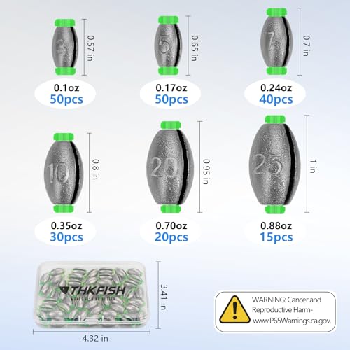 THKFISH Egg Fishing Sinkers Weights, Removable Rubber Core Fishing Weights Twist-Lock Sinker,Bass Weights Sinker Tackle Saltwater Casting Fishing Sinkers Set Oval Freshwater,1/8-1OZ - size: 3/16OZ-50PCS