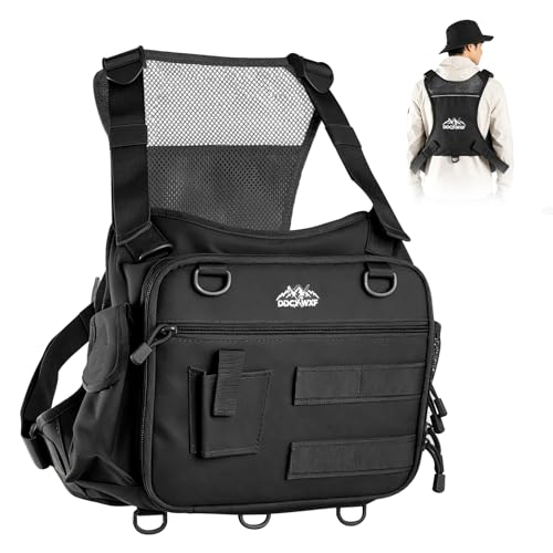 Fishing Chest Pack with 3 Bait Boxes, Fly Fishing Tackle Bag & Work Station - color: Black