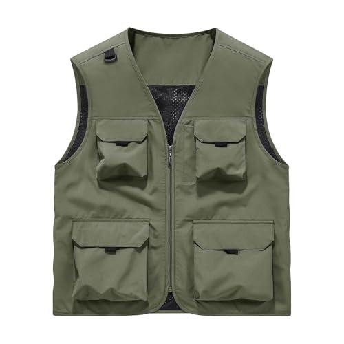 Men's Outdoor Fishing Vest Multi-Pocket Casual Lightweight Quick Dry Travel Photography Hiking Hunting Utility Vests - color: Army Green, size: XX-Large