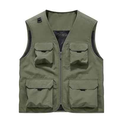 Men's Outdoor Fishing Vest Multi-Pocket Casual Lightweight Quick Dry Travel Photography Hiking Hunting Utility Vests - color: Army Green, size: XX-Large