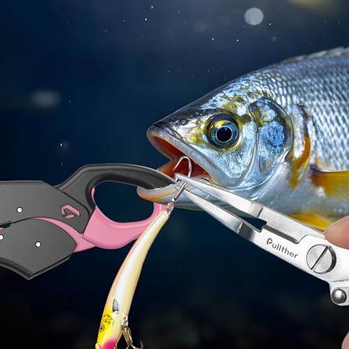 Fish Gripper 9.2",Muti-Function Line Cutter Fishing Pliers, Saltwater Fishing Tool Kit,Fishing Gear with Fishing Lanyard - color: pink