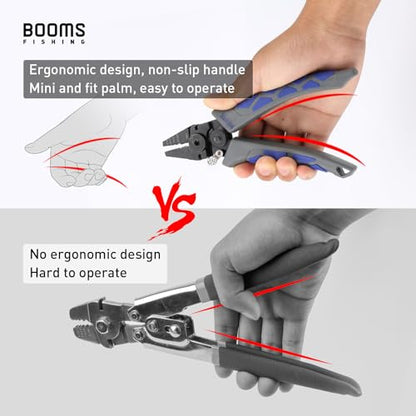 Booms Fishing CP4 Wire Crimping Tool with Cutter, Effort-Saving Fishing Crimping Pliers, High Carbon Steel Fishing Plier Wire Rope Leader Crimper Tool, 7 inch Crimpers Swager with Ergonomic Handle - style: Crimper Only