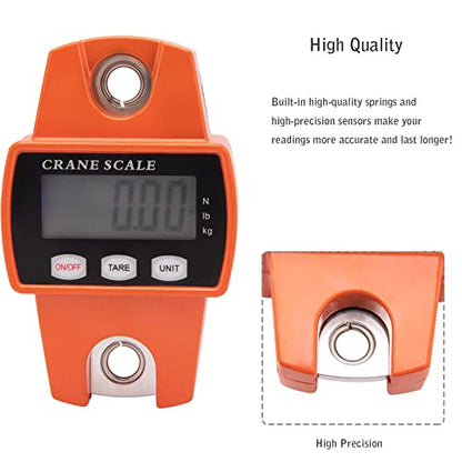 Hanging Weight Scale 660lb - Digital Hanging Scale 660lb with Cast Aluminum Case Handheld 300Kg Mini Crane Scale Fit for Farm Hunting Fishing Outdoor (with Accurate Sensors, LED, Hooks)