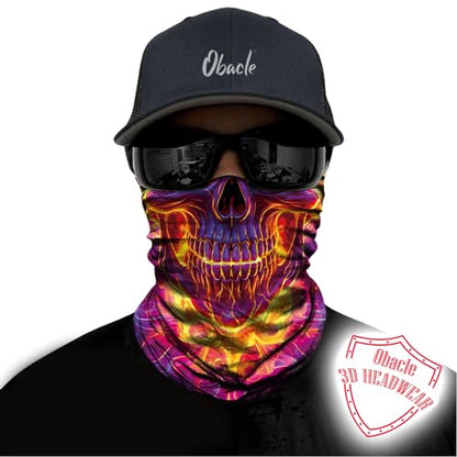 Obacle Bandana Face Mask Neck Gaiter Tube Mask Men Women for Sun Dust Protection - color: Skull Blue Fire Face