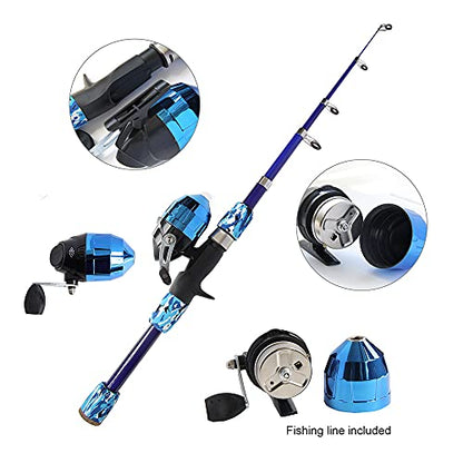 Kids Fishing Pole Spincast Youth Fishing Pole Tackle Box - with Net,Travel Bag,Rod and Reel Kit for Boys and Girls, Youth or Beginner’s - color: Blue