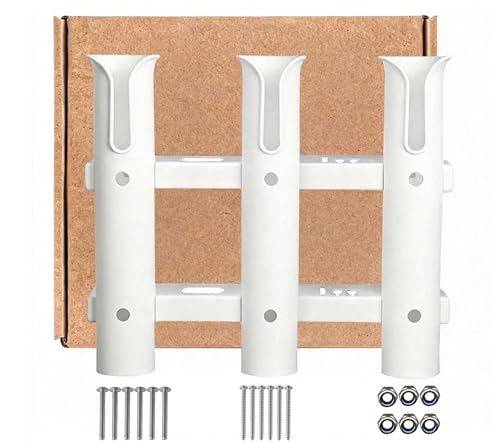 Fishing Rod Holders Wall Mounted 3 Pole Tubes Adjustable Fishing Rod Holder Bracke for Boat Kayak Garage Cooler Trailer Portable with Hardware - color: White-3 Pole