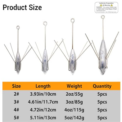 5 Pcs Sputnik Sinker Fishing Weights Lead Surfing Casting Spider Sinkers Long Tail Fishing Equipment for Catfish Saltwater Beach Sand Ocean - size: 2oz - 5pcs