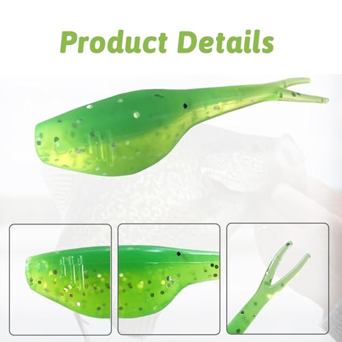 Split-Tail Crappie Lures - 24pcs Soft Plastic Lures for Bluegill, Panfish, Trout, Bass - color: Bright Green