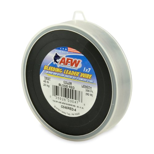 American Fishing Wire Bleeding Leader Blood Red Nylon Coated 1x7 Stainless Steel Leader Wire - size: 300 Feet, 45 Pound Test