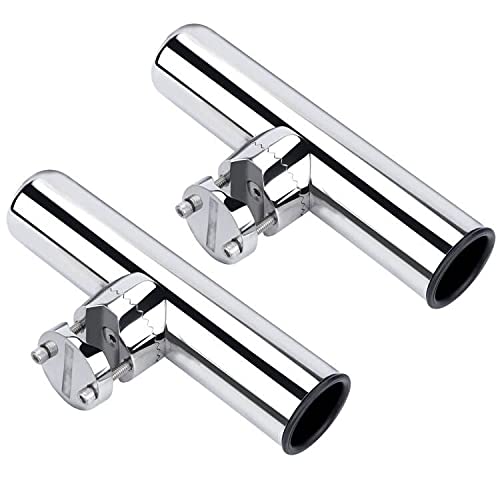 Fishing Rod Holders for Boat, 2 Pack Stainless Steel Rail Mount Rod Holders Clamp on 1" to 1-1/4" Rail for Fishing Boats, Kayaks, Canoes, and Other watercraft.