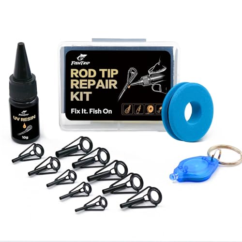FishTrip Rod Tip Repair Kit, 20/60/70/90/230pcs Fishing Rod Tips Replacement Kit Stainless Steel Ceramic Guides Ring Fishing Pole Eyelets Repair Kit - color: H_10pcs Repair Kit