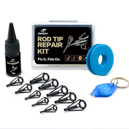 FishTrip Rod Tip Repair Kit, 20/60/70/90/230pcs Fishing Rod Tips Replacement Kit Stainless Steel Ceramic Guides Ring Fishing Pole Eyelets Repair Kit - color: H_10pcs Repair Kit