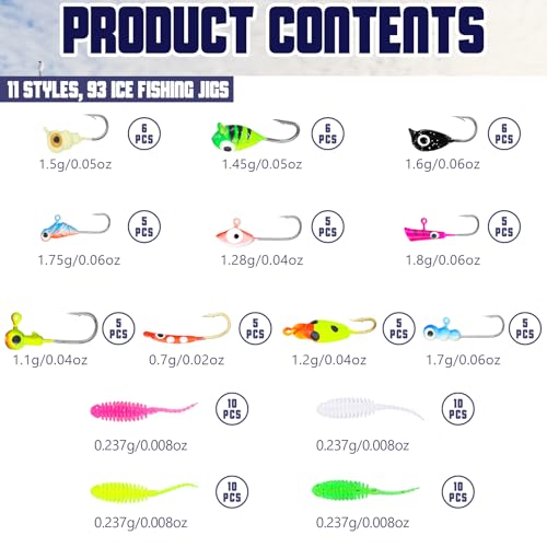 Hungdao 96 Pcs Ice Fishing Gear with Ice Fishing Rod, Reel Combo, Jigs, Cleats, Rod Holder for Men Outdoor Gifts