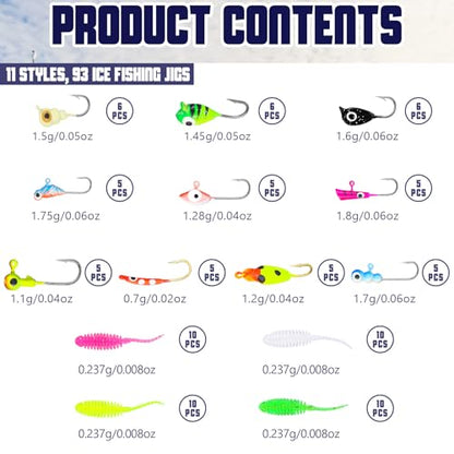 Hungdao 96 Pcs Ice Fishing Gear with Ice Fishing Rod, Reel Combo, Jigs, Cleats, Rod Holder for Men Outdoor Gifts