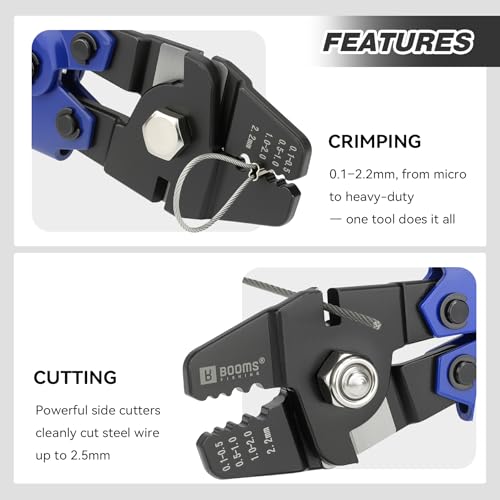 Booms Fishing Crimping Tool Kit: 10.6in Fishing Crimping Pliers with Side Wire Cutters - Up to 2.2mm Crimper, XW40 - style: Crimper Only