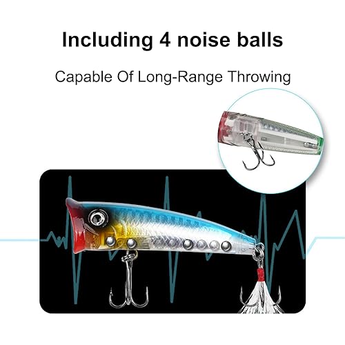 Popper Fishing Lures Topwater Fishing Baits Hard Baits 3D Eyes Swimbait Crankbait with Treble Hook for Bass Trout Freshwater Saltwater - color: 6pcs-3in/0.39oz