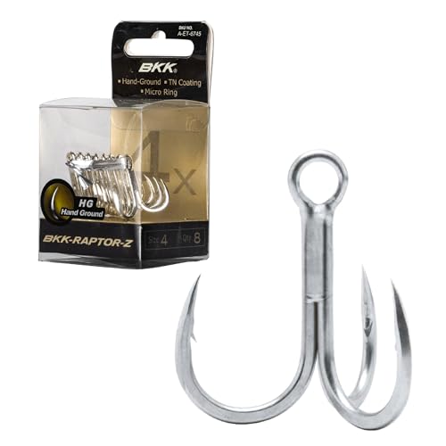 BKK Raptor-Z Treble Hook | 4X | Saltwater Corrosion Resistant Bright Tin Coating | Hand Ground Point | Heavy Duty Lure Hook, Popping, Stickbaits - size: 4#