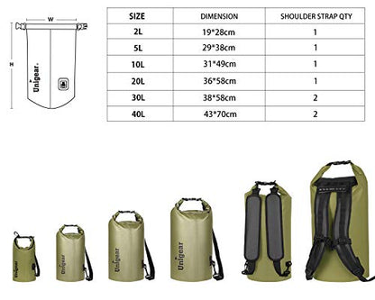 Unigear Dry Bag Waterproof, 2L/5L/10L/20L/30L/40L Floating and Lightweight Bags for Kayaking, Boating, Fishing, Swimming and Camping with Waterproof Phone Case - color: Army Green, size: 5L