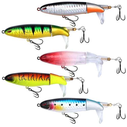 EXAURAFELIS Tail Prop Lure Fishing Lures Bubble Popper Lures Kit Plopping Bass Lure Floating Pencil BassBait Topwater Fishing Lures withTackle Box