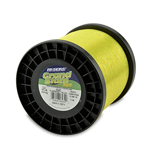 HI-SEAS Grand Slam Monofilament Fishing Line - Strong & Abrasion Resistant in Clear, Pink, Green, Smoke Blue, Fluorescent Yellow Freshwater & Saltwater - 1 lb Spool - color: Fluorescent Yellow, style: 15 Lb Test, 0.40 Mm Dia, 3440 Yd