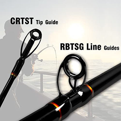 Portable Saltwater Offshore Heavy 3-Piece Travel Graphite Baitcasting Fishing Poles Casting Boat Jigging Trolling Conventional Rods with Rod Case Bag (6'/7'/8') - size: 7'