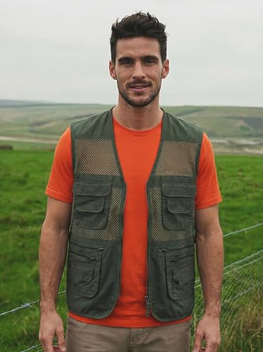 Men's Fishing Vest Multi-Pockets Unisex Mesh Utility Summer Vest for Hiking, Travel, Safari Waistcoat Jacket - color: Green, size: XX-Large