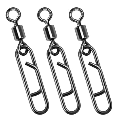 Dr.Fish Fishing Clips with Swivels, Speed Power Clips with Barrel Swivels Quick Change Lure Snap Swivels Fishing Tackle Leader Line Connector for Freshwater & Saltwater - size: #1(1.6")-104LB-50 Pack