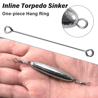 Dr.Fish 10 Pack in-line Trolling Sinkers with Double Swivel Torpedo Weight Lead Fishing Sinkers Double Ring Saltwater Freshwater Salmon Walleye Trolling - size: 1oz- 10 Pack