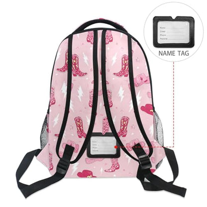Pfrewn Kids Backpack for Girls Boys Retro Cowgirl Boots Lightning Backpacks Lightweight School Bag 16" - color: Cowgirl, size: 11.4x6.9x16in