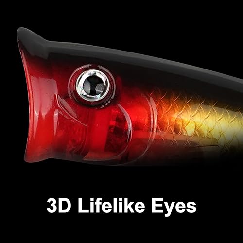 Popper Fishing Lures Topwater Fishing Baits Hard Baits 3D Eyes Swimbait Crankbait with Treble Hook for Bass Trout Freshwater Saltwater - color: 6pcs-3in/0.39oz