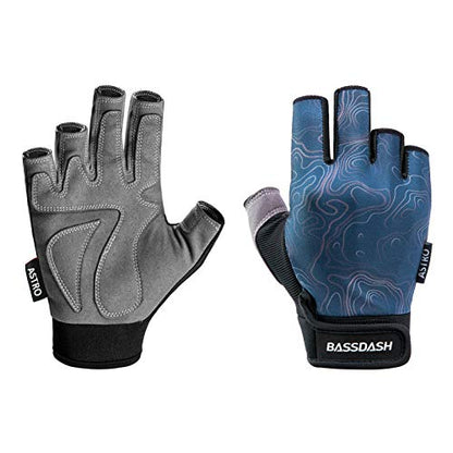 BASSDASH Astro Fishing Gloves Men’s Women’s Fingerless Gloves for Game Fishing Kayaking Paddling Sailing MTB - color: Contour, size: Large