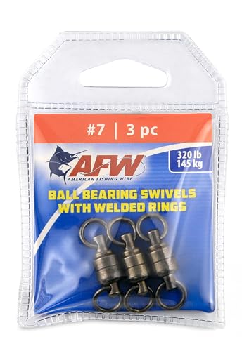 AFW Solid Brass Ball Bearing Fishing Swivels with Double Welded Rings - Patented Bullet Shaped Head for Reduced Water Resistance, Black Finish, Fishing Tackle, Up to 660lb Test
