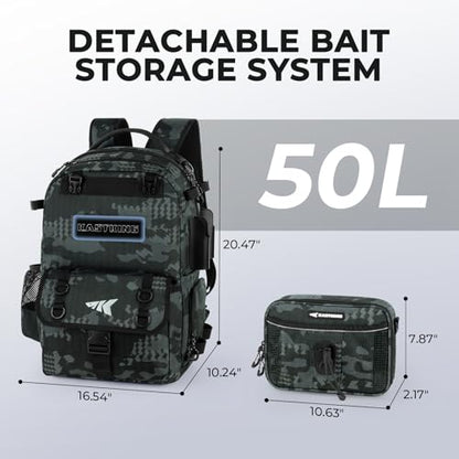 KastKing BaitSpace Fishing Tackle Backpack with Removable Bait Binder,2 Rod Holders Storage Fishing Gear and Equipment - color: F: Black Camo, size: Without tackle box