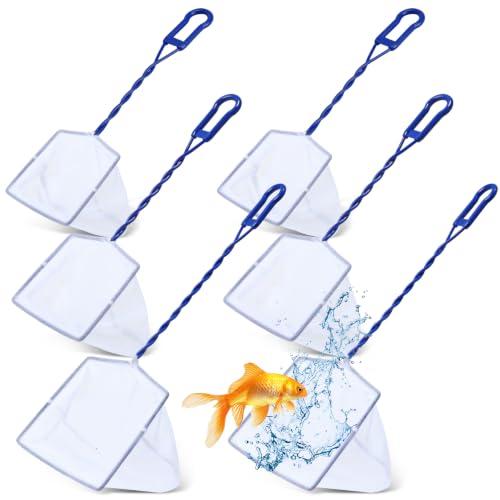 6 Pack Aquarium Fish Nets Blue Soft Fine Nylon Mesh with Spiral Plastic Handle & Iron Frame, Durable Fish Catch Net for Tank Cleaning, Fry, Pond and Stream - size: 4 In,5 In,6"