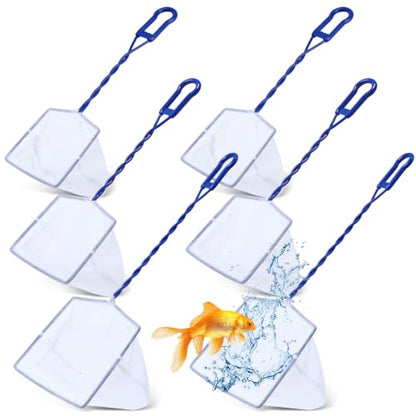 6 Pack Aquarium Fish Nets Blue Soft Fine Nylon Mesh with Spiral Plastic Handle & Iron Frame, Durable Fish Catch Net for Tank Cleaning, Fry, Pond and Stream - size: 4 In,5 In,6"