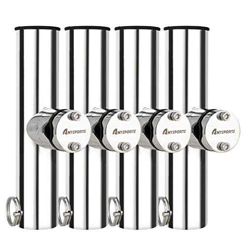 AMYSPORTS Stainless Steel Trolling Rod Holder Clamp Side Mount Fishing Pole Holders Adjustable Kayak Rail Rods Supporters Boat Sailboat for Boating