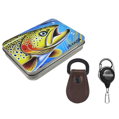 Aventik Metal Tin Portable Box Fly Fishing Tools Kit Includes a Fishing Knot Tool and Line Clipper Zinger Retractor Hook Remover Forceps - color: Tin box+Straightener+Zinger
