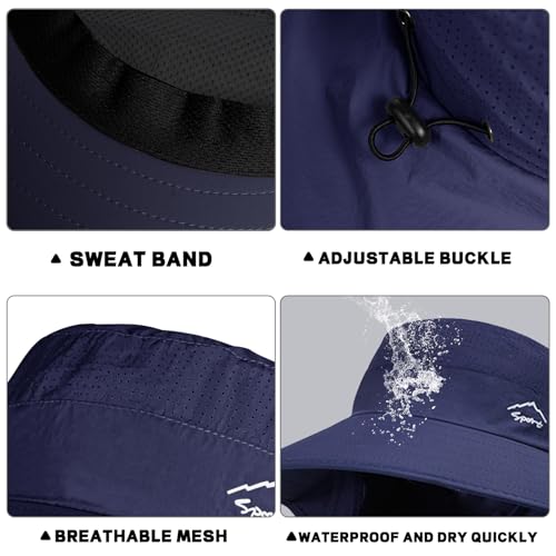 Rosoz Sun Hat for Men Women with Neck Flap,Wide Brim UPF50+ Fishing Hat with Detachable Face Cover Outdoor Sun Protection Hat - color: 1pack-dark Blue