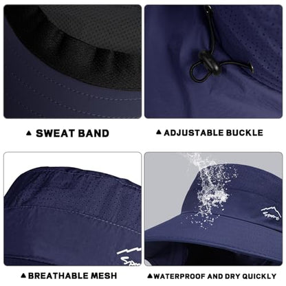 Rosoz Sun Hat for Men Women with Neck Flap,Wide Brim UPF50+ Fishing Hat with Detachable Face Cover Outdoor Sun Protection Hat - color: 1pack-dark Blue