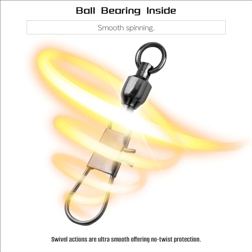 Ball Bearing Snap Swivels Fishing Saltwater Freshwater Snap Swivels Fishing Tackle Swivel with Interlock Snap Clips Stainless Steel Black - size: #4 (46Lbs) 25Pcs